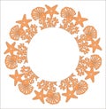 Wreath Sea shell star patternisolated on white background. Wedding beach pattern invitation cards gift. laser cut pattern. sea sta Royalty Free Stock Photo