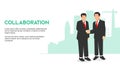 COLLABORATION two big boss businessman shake hands collaborate to build stronger business with growth business building background