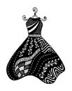 Beautifull vintage dress. Black and white vector for coloring