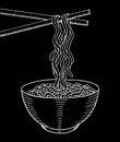 Doodle noodle at bowl and stick. hand drawing Royalty Free Stock Photo