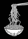 Doodle noodle at bowl and stick. hand drawing Royalty Free Stock Photo