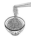 Doodle noodle at bowl and stick. hand drawing Royalty Free Stock Photo