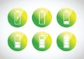 Green battery charging levels icon set