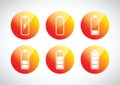 Red battery charging levels icon set