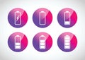 Purple battery charging levels icon set