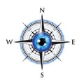 Realistic blue eyeball on a compass