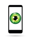 Realistic green eyeball on a cell mobile phone