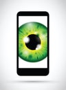 Realistic green eyeball on a cell mobile phone