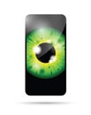 Realistic green eyeball on a cell mobile phone