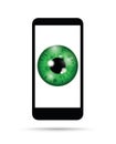 Realistic green eyeball on a cell mobile phone