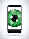 Realistic green eyeball on a cell mobile phone