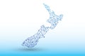 New Zealand map vector of blue color geometric connected lines using triangles on light background illustration