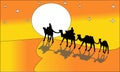 Animation landscape: desert, caravan of camels. Vector illustration. - A hot desert landscape illustration - Images vectorielles 2