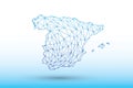 Spain map vector of blue color geometric connected lines using triangles on light background illustration meaning network Royalty Free Stock Photo