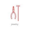 Set of professional jeweler tools and working stages jeweler