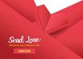Red envelope with white heart shapeThe red background has a red heart shape and space for writing your message. Royalty Free Stock Photo