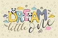 Dream little one greeting card design with cute panda bears and quote Royalty Free Stock Photo