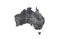 Australia watercolor map vector illustration in black color with different regions on white background using paint brush on paper