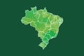 Brazil watercolor map vector illustration in green color with different regions on dark background using paint brush on page