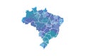 Brazil watercolor map vector illustration in blue color with different regions on white background using paint brush on page