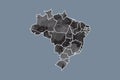 Brazil watercolor map vector illustration in black color with different regions on dark background using paint brush on page