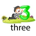 Cute little pantomime with the 3 balloon number and text Royalty Free Stock Photo