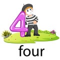 Pantomime boy with the 4 balloon number and text with different posing Royalty Free Stock Photo