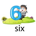 Little artist boy act with the 6 balloon number and text Royalty Free Stock Photo
