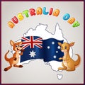 Kangaroos and Australian flag for Australia Day emblem Royalty Free Stock Photo