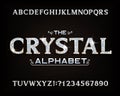 Crystal alphabet font. Luxury diamond letters and numbers with gold bevel. Royalty Free Stock Photo