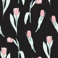 Seamless floral pattern. Pink Tulips flowers Royalty Free Stock Photo