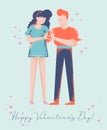 Happy Valentines Day. Vector greeting card with couple in love. Royalty Free Stock Photo