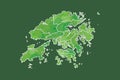 Hong Kong watercolor map vector illustration of green color with border lines of different districts or divisions on dark