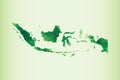 Indonesia watercolor map vector illustration of green color on light background using paint brush in paper page