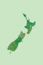 New Zealand watercolor map vector illustration of green color with border lines of different regions on light background Royalty Free Stock Photo