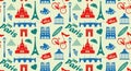 Seamless pattern with Paris symbols and landmarks Royalty Free Stock Photo