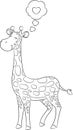 Black and white drawing of a cute baby giraffe, for children`s coloring book, or Valentine`s Day card