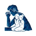 Little boy and girl prayer, Praise to the Lord graphic vector