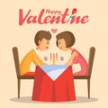 Valentines day romantic candle dinner with lovely couple vector illustration