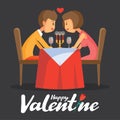 Valentines day romantic candle dinner with lovely couple vector illustration Royalty Free Stock Photo
