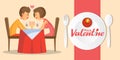 Valentines day romantic candle dinner with lovely couple vector illustration Royalty Free Stock Photo