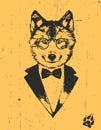 Portrait of Wolf in suit, hand-drawn illustration, vector Royalty Free Stock Photo