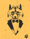 Portrait of Fox in suit, hand-drawn illustration, vector Royalty Free Stock Photo
