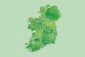 Ireland watercolor map vector illustration of green color with border lines of different regions or counties on light background
