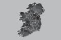 Ireland watercolor map vector illustration of black color with border lines of different regions or counties on light background Royalty Free Stock Photo