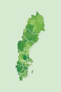 Sweden watercolor map vector illustration of green color with border lines of different regions or provinces on light background