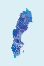 Sweden watercolor map vector illustration of blue color with border lines of different regions or provinces on light background