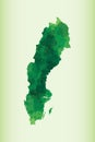 Sweden watercolor map vector illustration of green color on light background using paint brush in paper