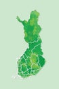 Finland watercolor map vector illustration of green color with border lines of different regions or provinces on light background