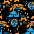 Seamless pattern Park. Attractions, Ferris wheel, balloons, dinozaur